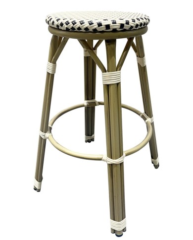 Taburete NERJA, apilable, aluminio, ratán beige y marrón