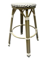 Taburete NERJA, apilable, aluminio, ratán beige y marrón