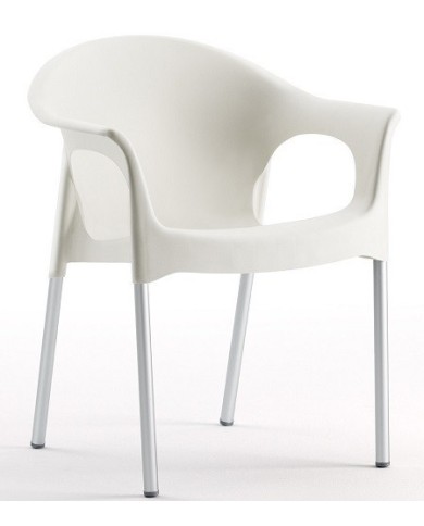 Sillón NILO, aluminio, apilable, polipropileno blanco
