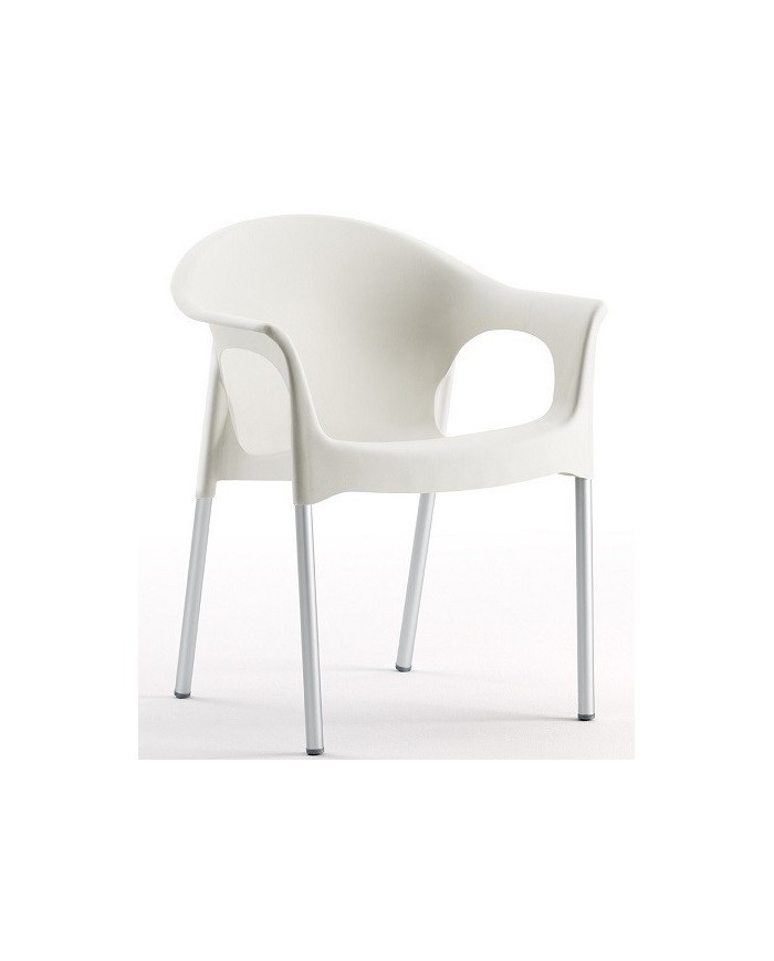 Sillón NILO, aluminio, apilable, polipropileno blanco