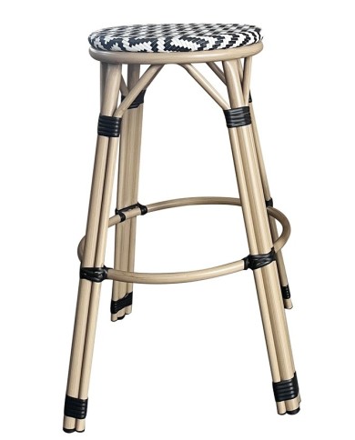 Taburete TARAMAY, apilable, aluminio, mesh blanco y negro