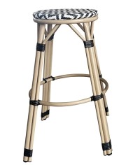 Taburete TARAMAY, apilable, aluminio, mesh blanco y negro