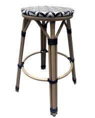 Taburete TARAMAY, apilable, aluminio, mesh blanco y negro