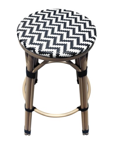 Taburete TARAMAY, apilable, aluminio, mesh blanco y negro