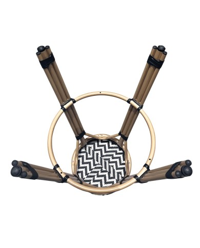 Taburete TARAMAY, apilable, aluminio, mesh blanco y negro