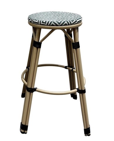 Taburete TARAMAY, apilable, aluminio, mesh crema y verde