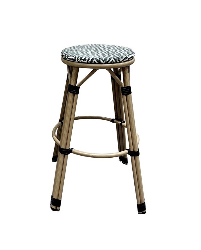 Taburete TARAMAY, apilable, aluminio, mesh crema y verde