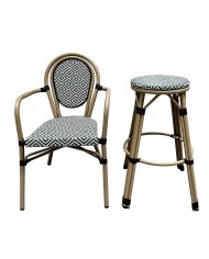 Taburete TARAMAY, apilable, aluminio, mesh crema y verde