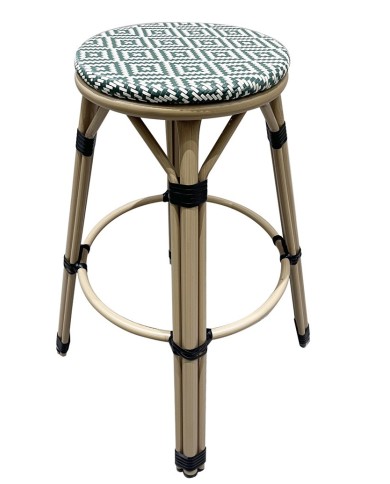 Taburete TARAMAY, apilable, aluminio, mesh crema y verde