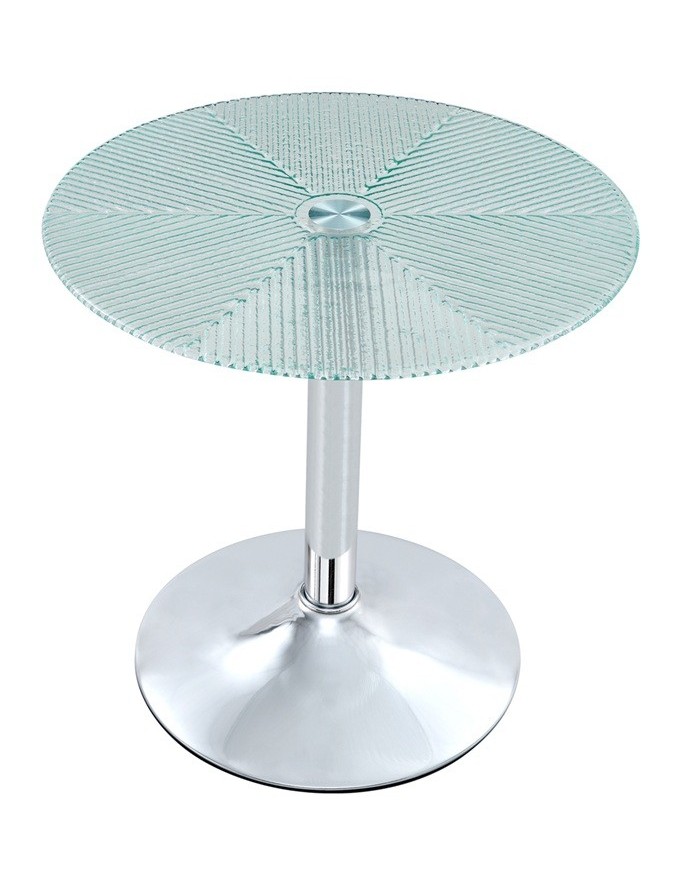 Mesa AVEIRO, baja, cromada, cristal templado térmico,  50 cms diámetro