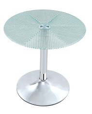 Mesa AVEIRO, baja, cromada, cristal templado térmico,  50 cms diámetro