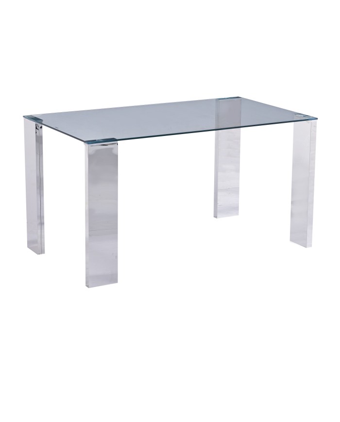 Mesa BETSY, acero inoxidable, cristal templado, 160x90 cms