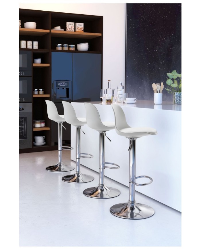 Taburete TOW RG, cromado, polipropileno y cojín blanco