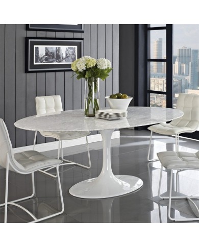 Mesa TUL, oval, fibra de vidrio, mármol blanco 180x108 cms