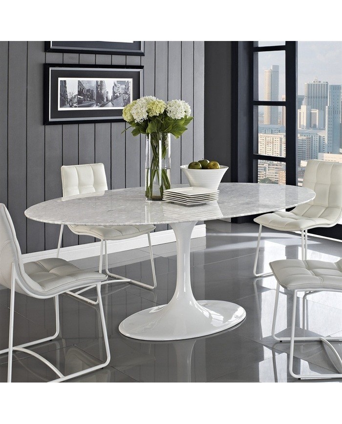 Mesa TUL, oval, fibra de vidrio, mármol blanco 180x108 cms