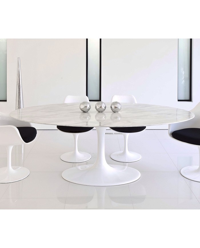 Mesa TUL, oval, fibra de vidrio, mármol blanco 180x108 cms