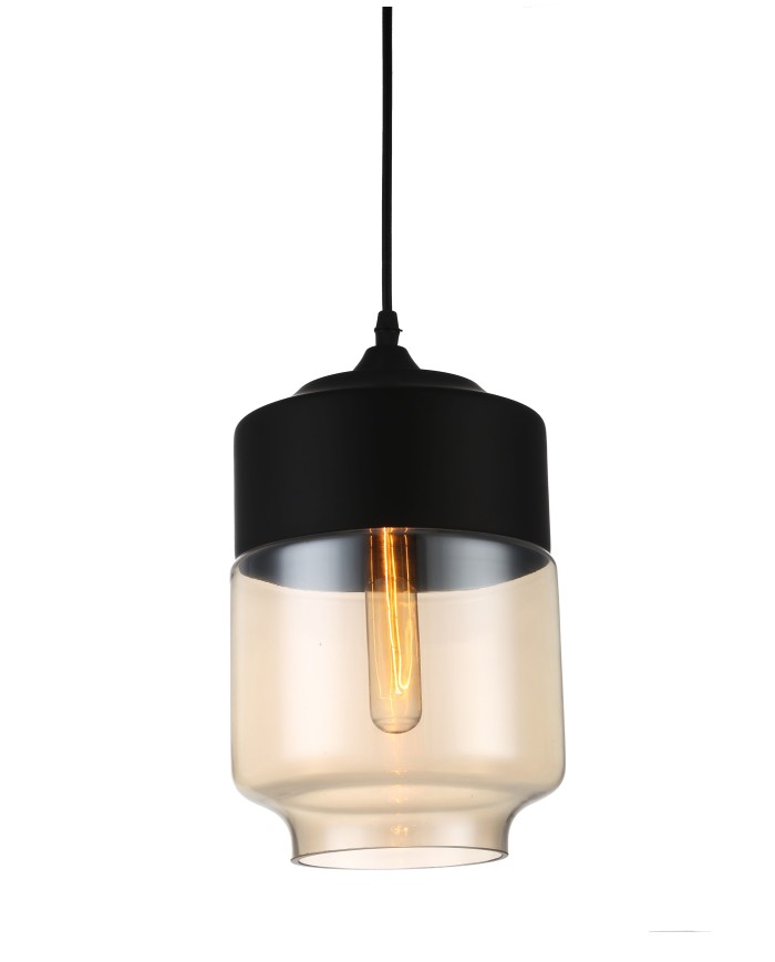 Lámpara LEIRE 3, colgante, cristal negro - cogñac