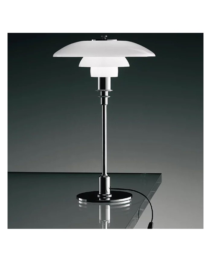 Lámpara POMPIDOU, sobremesa, cromada, tulipa blanca