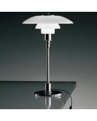 Lámpara POMPIDOU, sobremesa, cromada, tulipa blanca