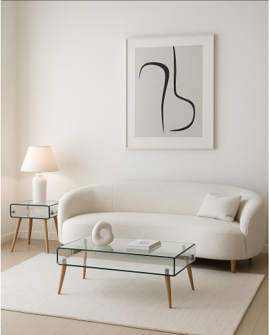 Mesa HOLANDA, madera, cristal, 55x40 cms