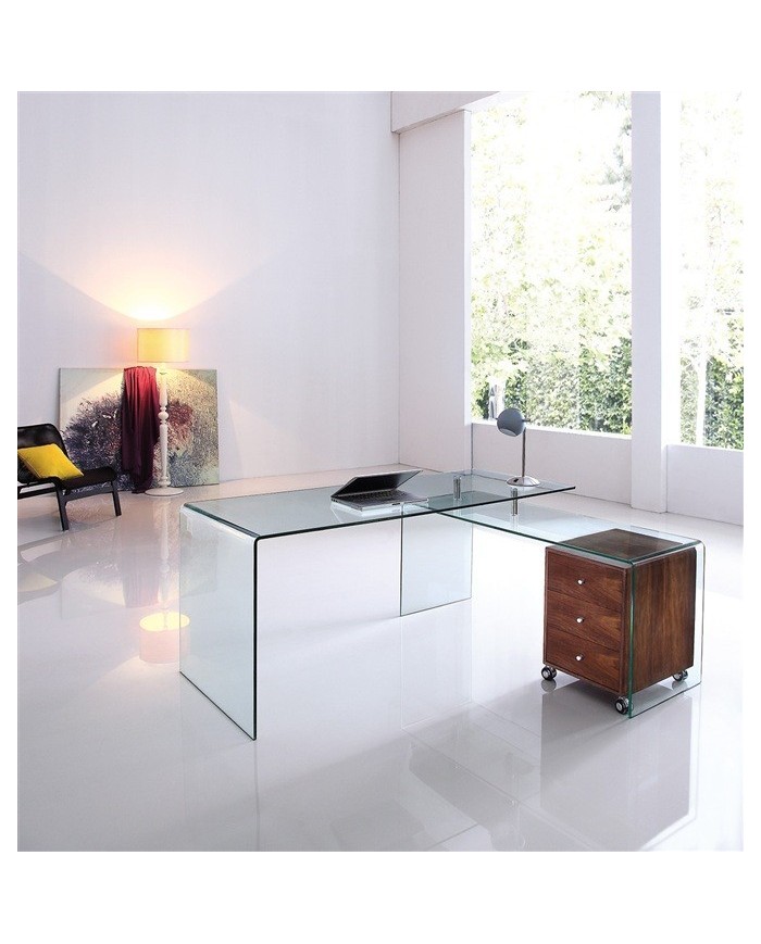 Conjunto de oficina FRANCE NEW, mesa + mesa ala, cristal transparente