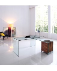 Conjunto de oficina FRANCE NEW, mesa + mesa ala, cristal transparente