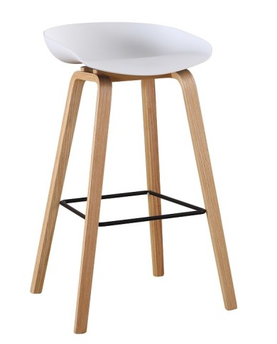 Taburete AWAK (TO), madera curvada, asiento polipropileno blanco