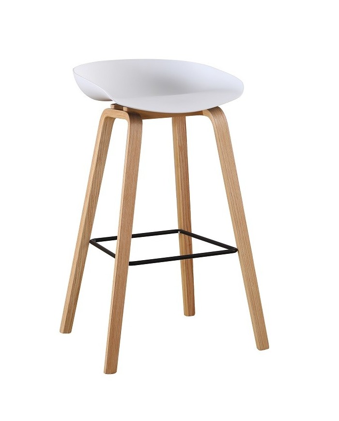 Taburete AWAK (TO), madera curvada, asiento polipropileno blanco