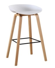 Taburete AWAK (TO), madera curvada, asiento polipropileno blanco