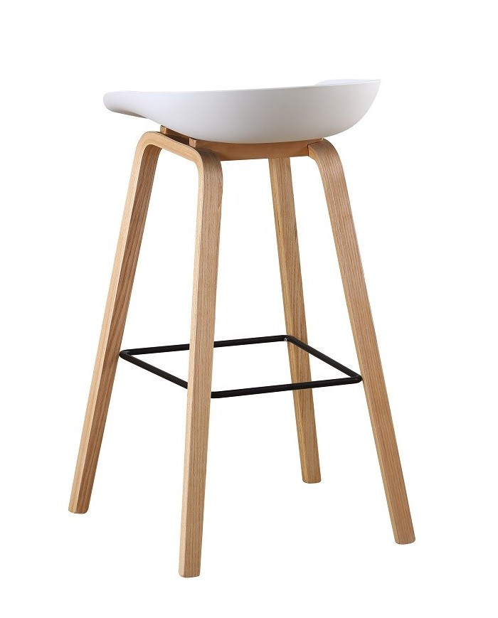 Taburete AWAK (TO), madera curvada, asiento polipropileno blanco