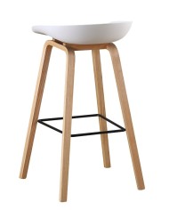 Taburete AWAK (TO), madera curvada, asiento polipropileno blanco