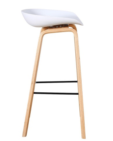 Taburete AWAK (TO), madera curvada, asiento polipropileno blanco