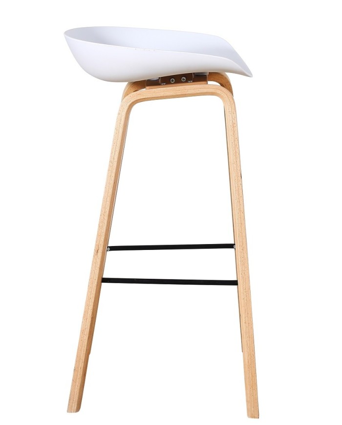 Taburete AWAK (TO), madera curvada, asiento polipropileno blanco