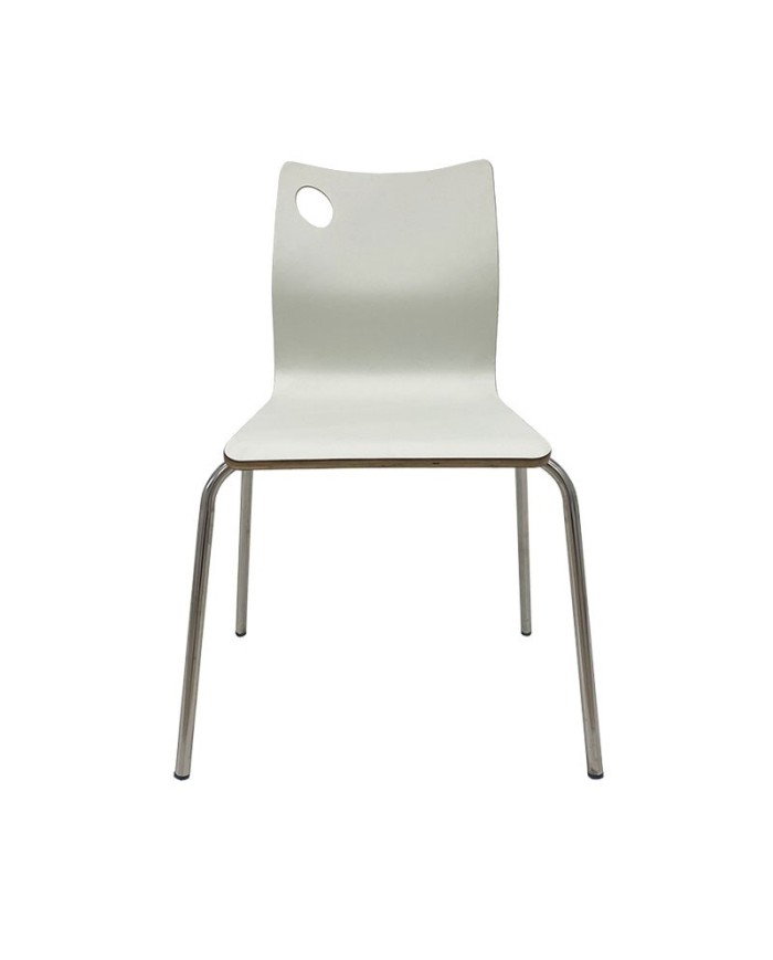 Silla AMELIE, apilable, acero inoxidable, asiento laminado HPL, blanco roto