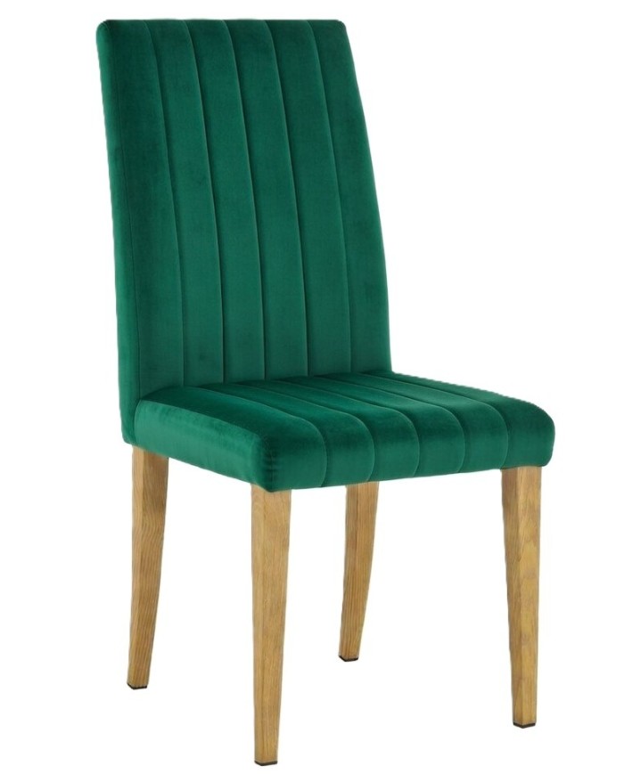 Silla GENOVA, patas metálicas, tapizado velvet verde oscuro