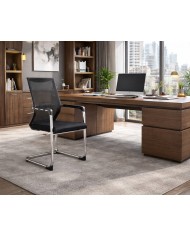 Sillón de oficina FLERS, fijo de patín, cromado, malla negra