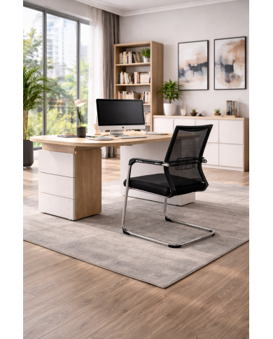 Sillón de oficina FLERS, fijo de patín, cromado, malla negra