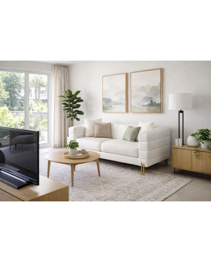 Sofá LARIOS, 2 plazas, tapizado similpiel blanca