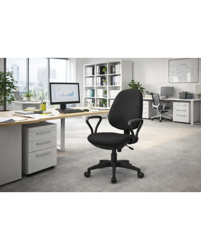 Silla de oficina NEVOY, brazos, regulación de altura, contacto permanente, tejido negro