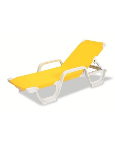 Tumbona COSTASOL, apilable, polipropileno blanco, tejido textilene amarillo