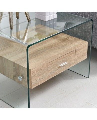 Mesa MARILYN, baja, madera, cristal, 50x50 cms