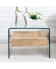 Mesa MARILYN, baja, madera, cristal, 50x50 cms