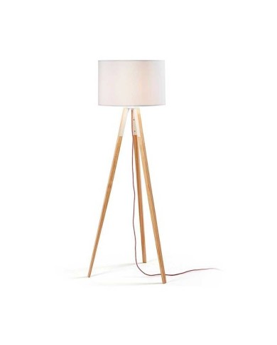 Lámpara JENSEN, pie salón, madera, pantalla blanca