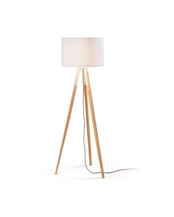 Lámpara JENSEN, pie salón, madera, pantalla blanca