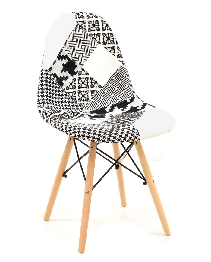 Silla STAR, madera, tejido patchwork combi bgn