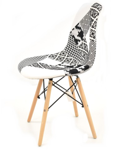 Silla STAR, madera, tejido patchwork combi bgn